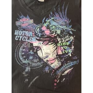 Harley Davidson black long sleeve v-neck shirt abstract lady gauge design- large